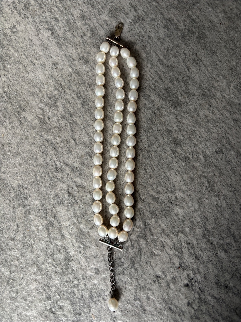 .925 Sterling Silver Three-Strand White Pearl Bracelet with Chain Extender